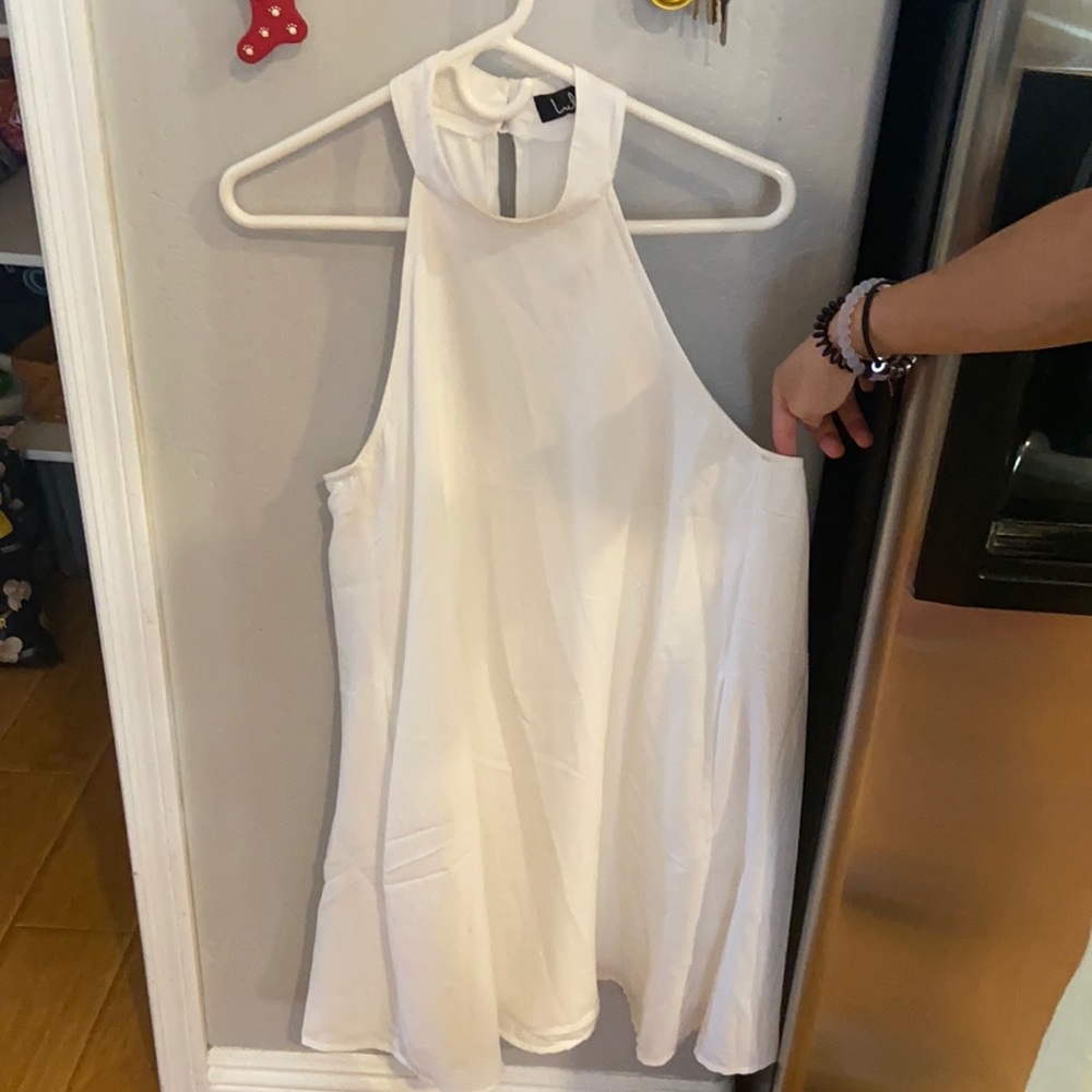 Lulu’s White Sleeveless High Neckline Dress